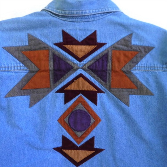 Sundance Denim Wear Shirt Vintage USA Aztec Appliq - Picture 5 of 8